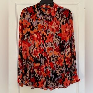 Liverpool Los Angeles Burnt Orange Floral Patterned Long Sleeve Blouse